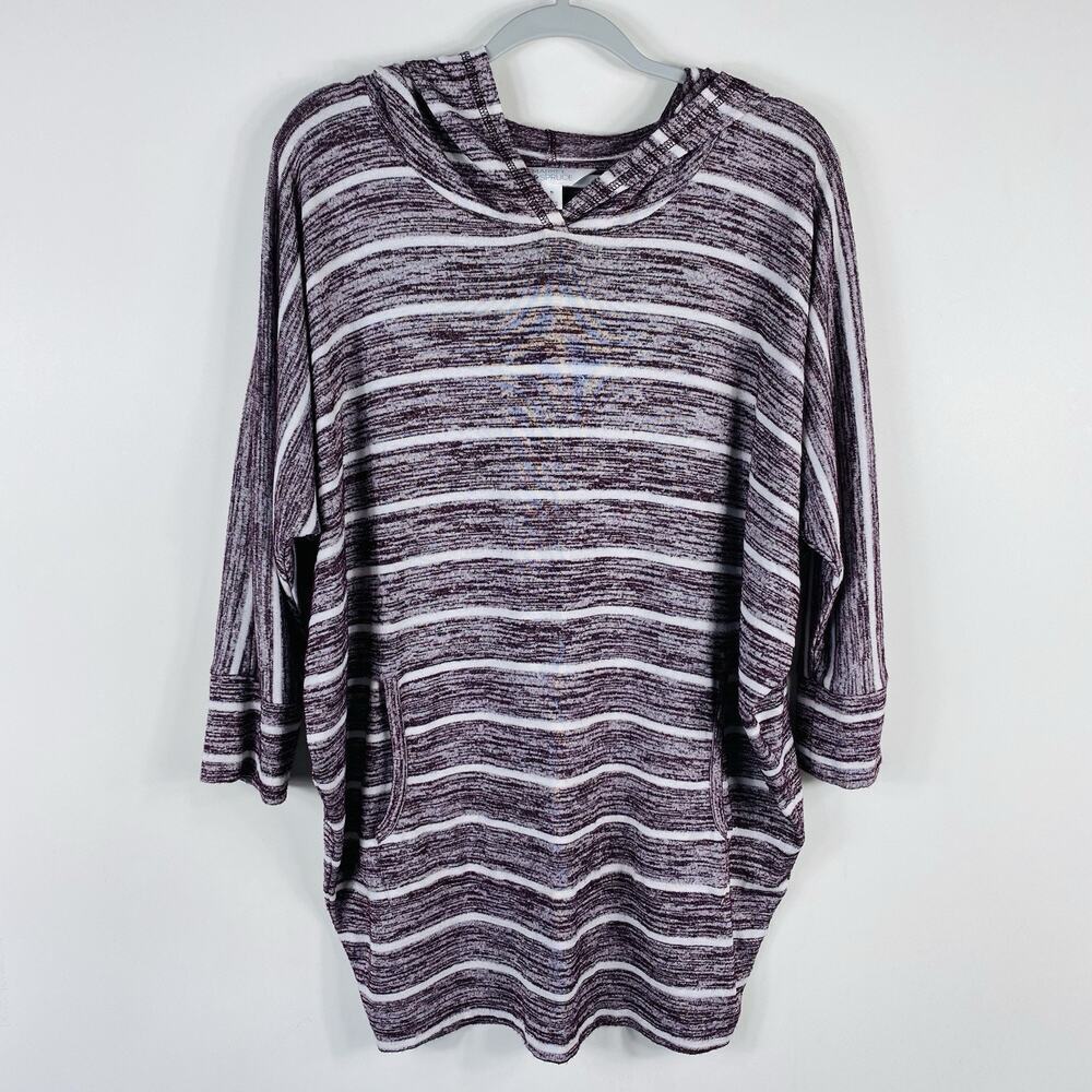 Market & Spruce Top XL Striped Karlotta Hooded Dolman Knit Pullover Purple